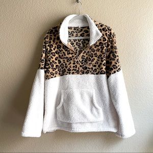 CHIC SOUL Leopard Sherpa Half Zip Up, 2XL